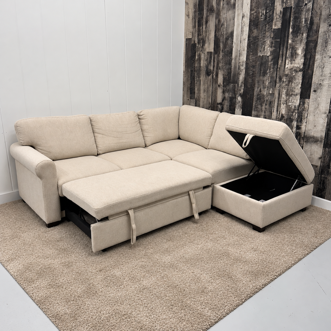 Cream Sleeper Sectional with Storage