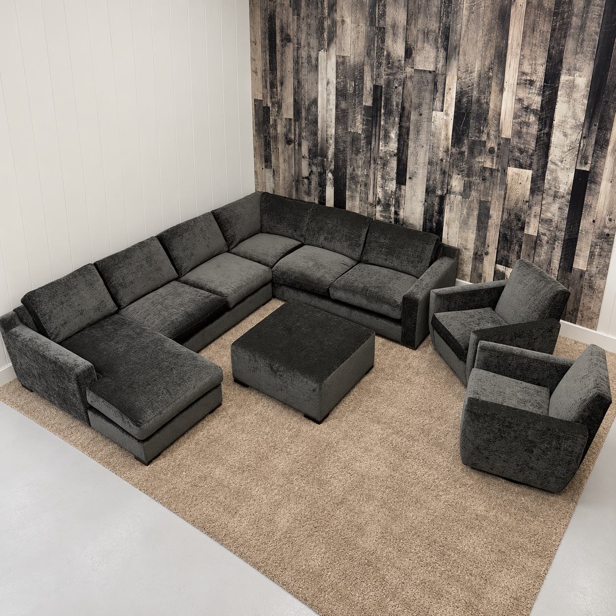 G. Romano U-Shaped Sectional, Ottoman & 2 Swivel Chairs