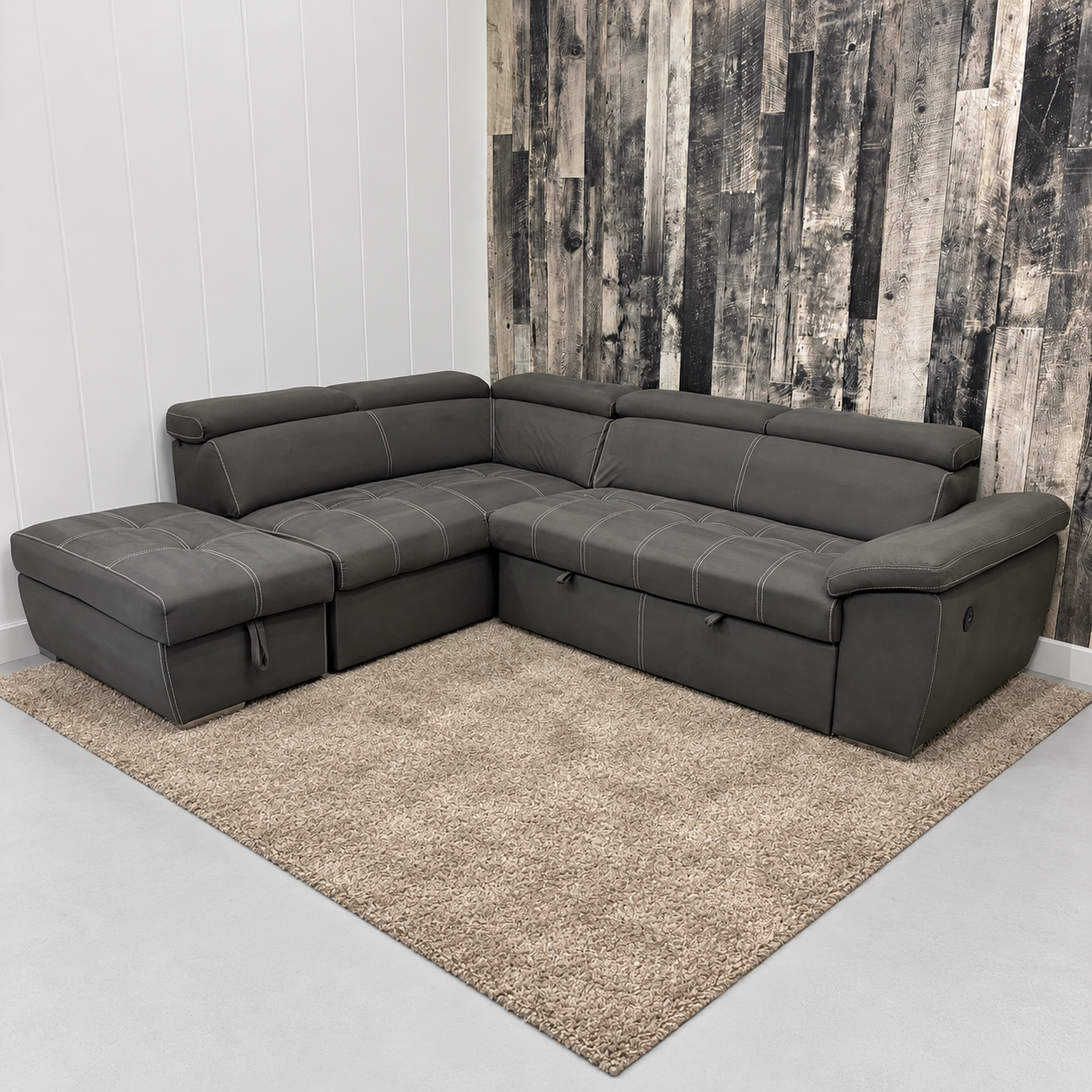 Grey Sleeper Sectional with Storage