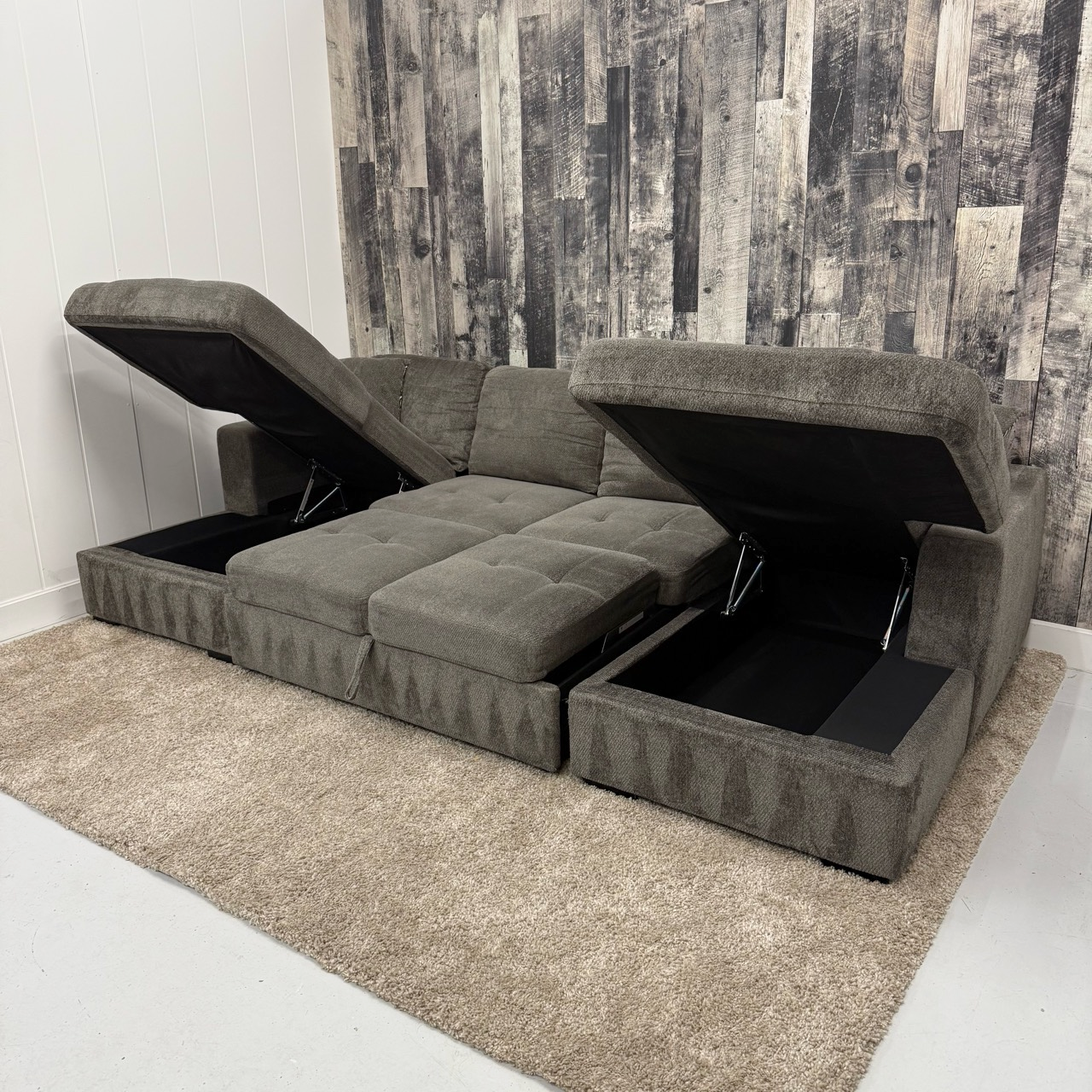 Grey Double-Chaise Sleeper with Double Storage
