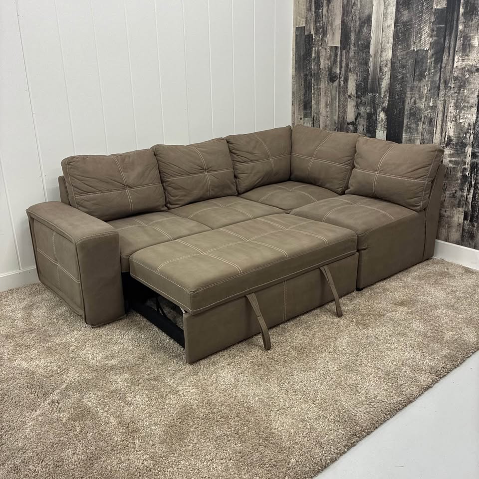 Taupe Microfibre Sleeper Sectional